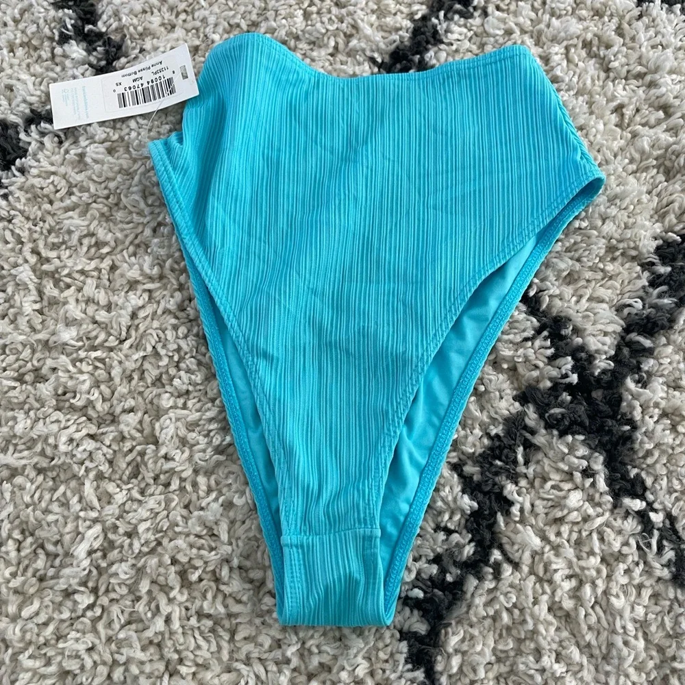 Frankies Bikinis Anne Plisse High Waisted Bikni Bottom in Aquamarine